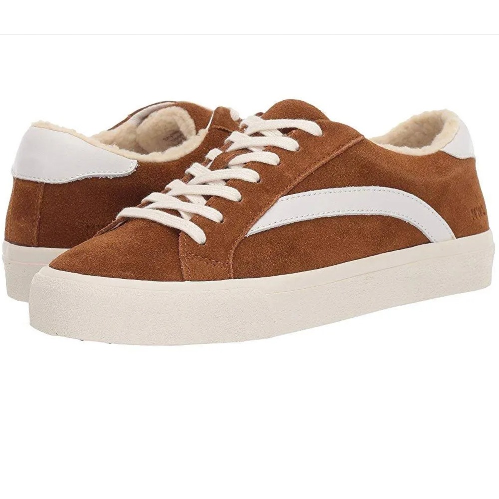Madewell Sidewalk Sherpa LowTop Brown Suede Leather‎ White Sneakers Womens 8.5
